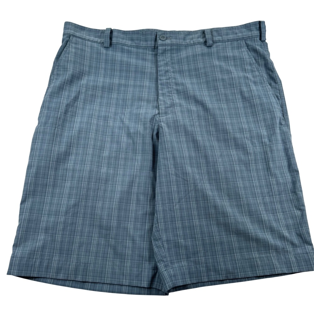 Nike Golf Shorts Mens 36 Blue Plaid Fit Dry Performance Flat Front Breathable